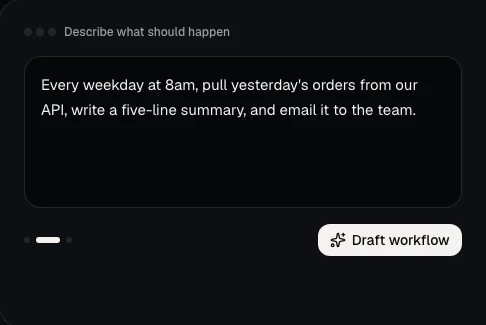 Flows prompt panel: describe what should happen in plain English